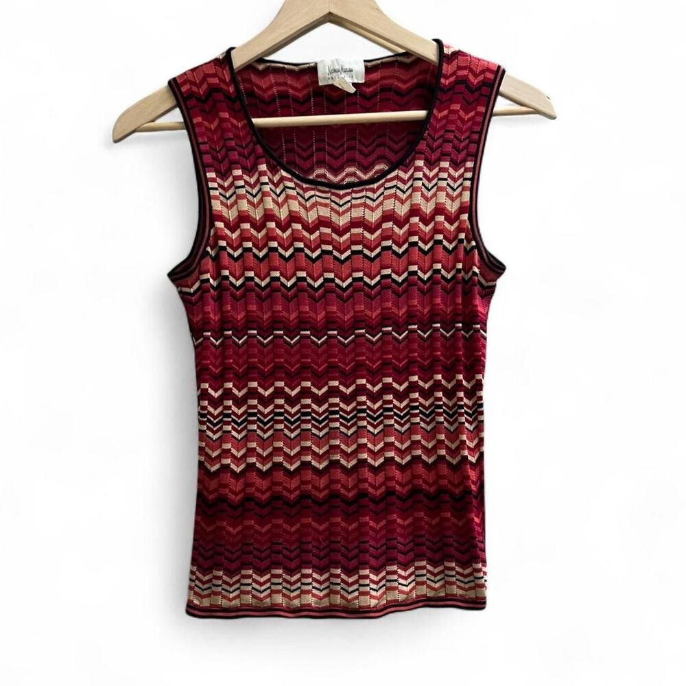 Vintage Neiman-marcus Women's 100% Silk Chevron Pattern Red Sleeveless Top